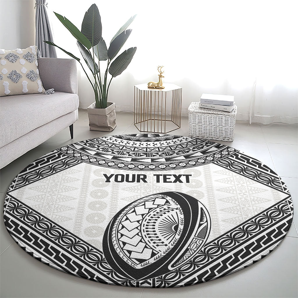 Custom Rugby Fiji National Heritage Round Carpet White Traditional Masi Inspired