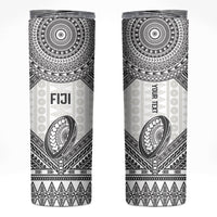 Custom Rugby Fiji National Heritage Skinny Tumbler White Traditional Masi Inspired