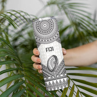 Custom Rugby Fiji National Heritage Skinny Tumbler White Traditional Masi Inspired
