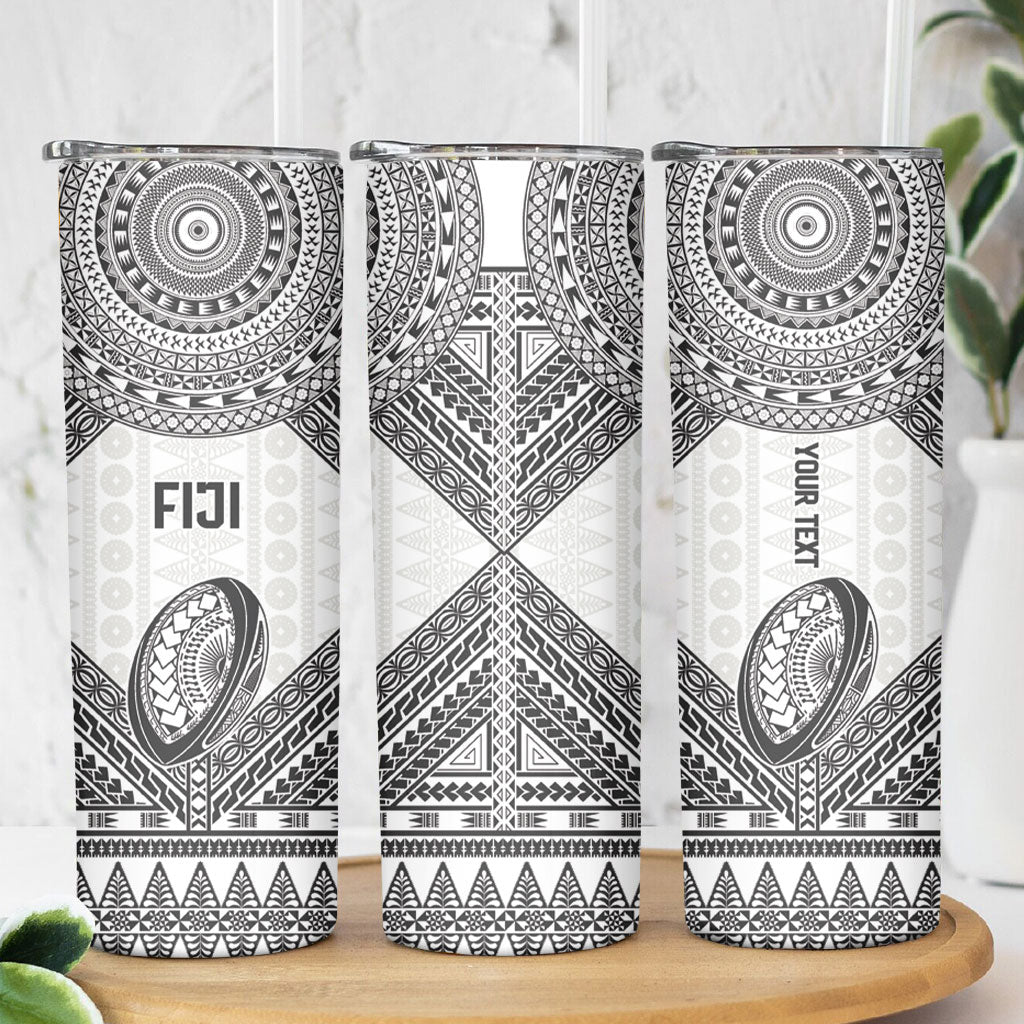 Custom Rugby Fiji National Heritage Skinny Tumbler White Traditional Masi Inspired