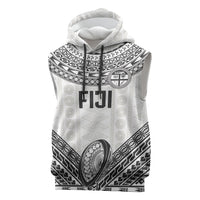 Custom Rugby Fiji National Heritage Sleeveless Hoodie White Traditional Masi Inspired