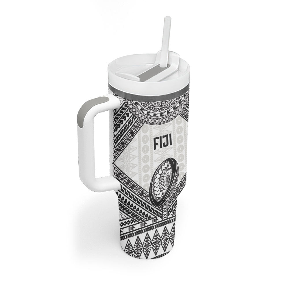 Custom Rugby Fiji National Heritage Tumbler With Handle White Traditional Masi Inspired