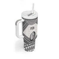Custom Rugby Fiji National Heritage Tumbler With Handle White Traditional Masi Inspired