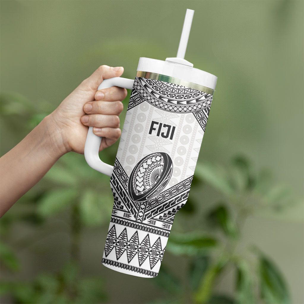 Custom Rugby Fiji National Heritage Tumbler With Handle White Traditional Masi Inspired