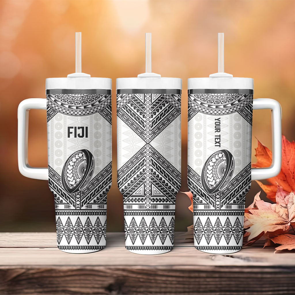Custom Rugby Fiji National Heritage Tumbler With Handle White Traditional Masi Inspired