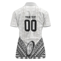 Custom Rugby Fiji National Heritage Women Polo Shirt White Traditional Masi Inspired