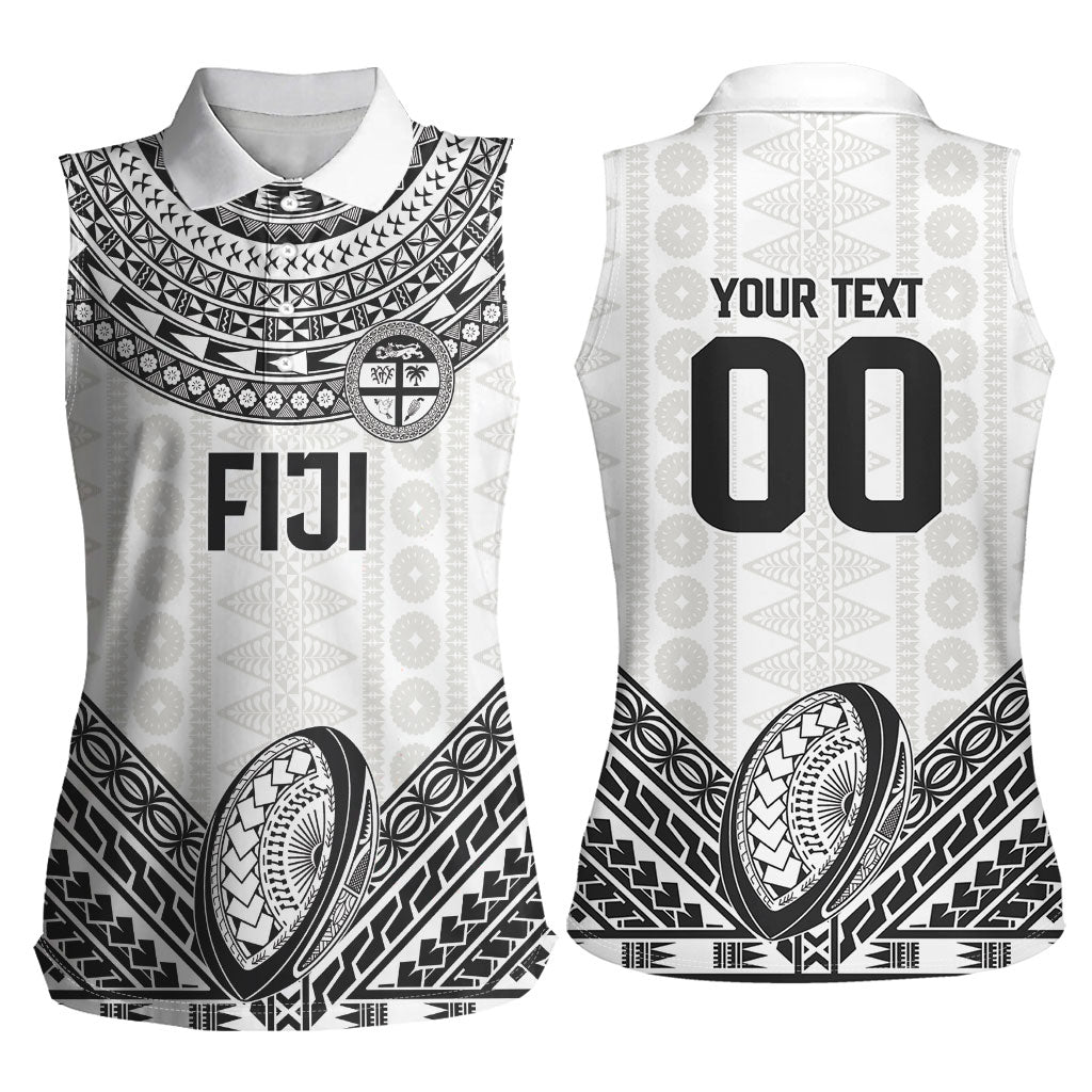 Custom Rugby Fiji National Heritage Women Sleeveless Polo Shirt White Traditional Masi Inspired