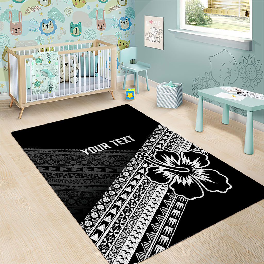 Custom Rugby Fiji Area Rug Black Traditional Masi Inspired