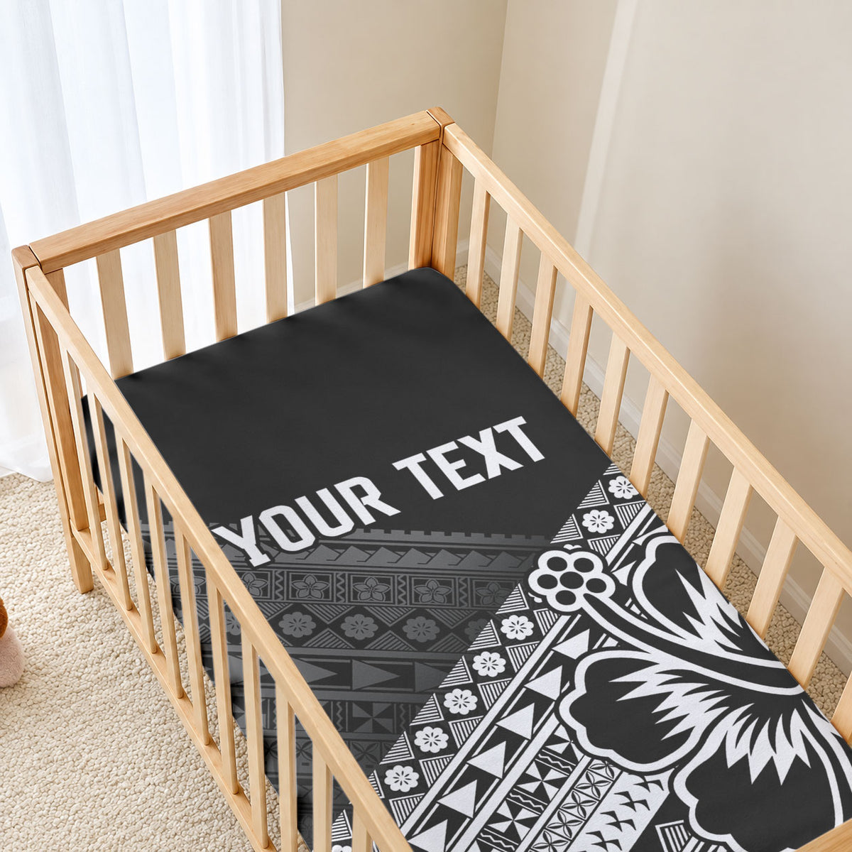 Custom Rugby Fiji Baby Bed Cover Black Traditional Masi Inspired LT9 - Polynesian Pride