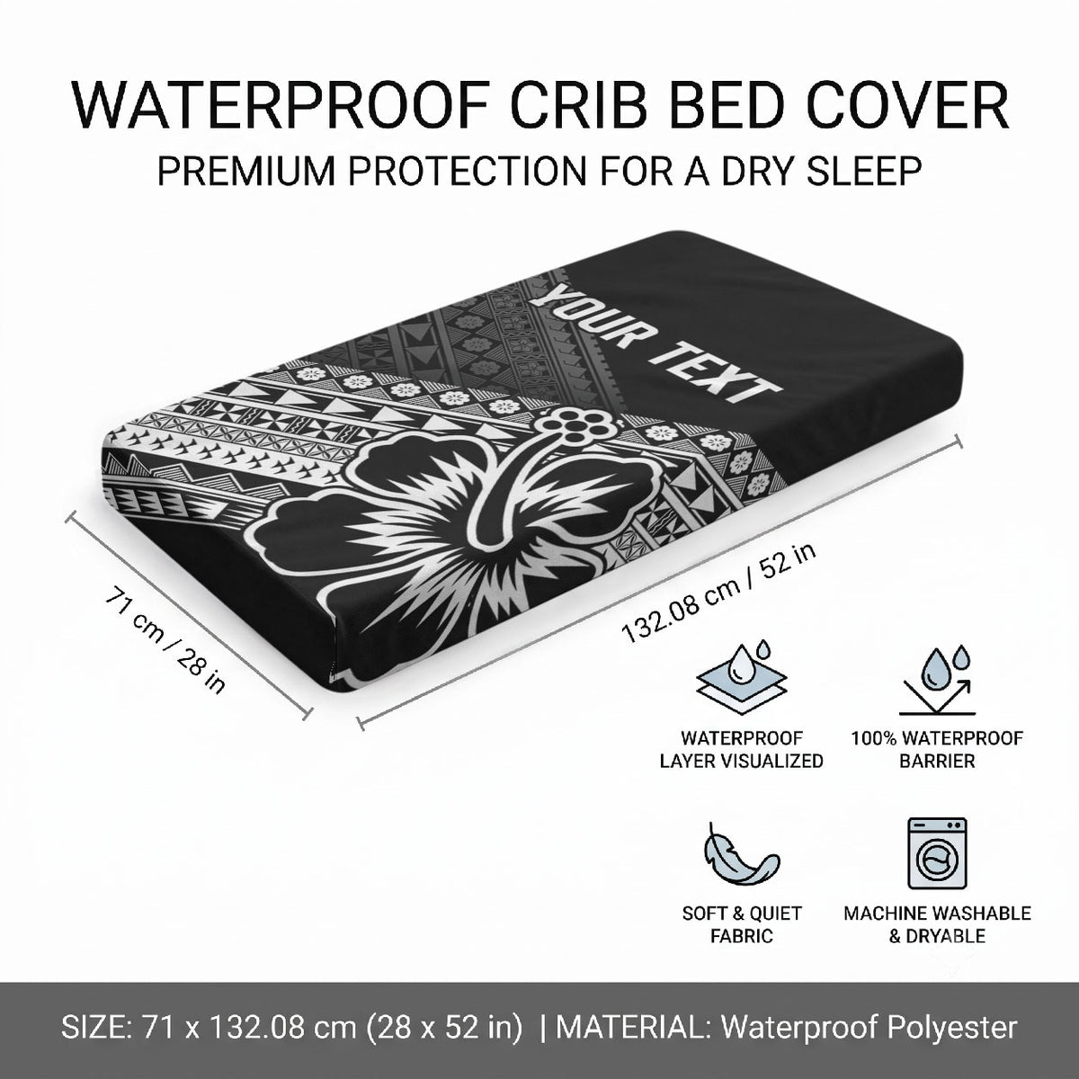 Custom Rugby Fiji Baby Bed Cover Black Traditional Masi Inspired LT9 - Polynesian Pride