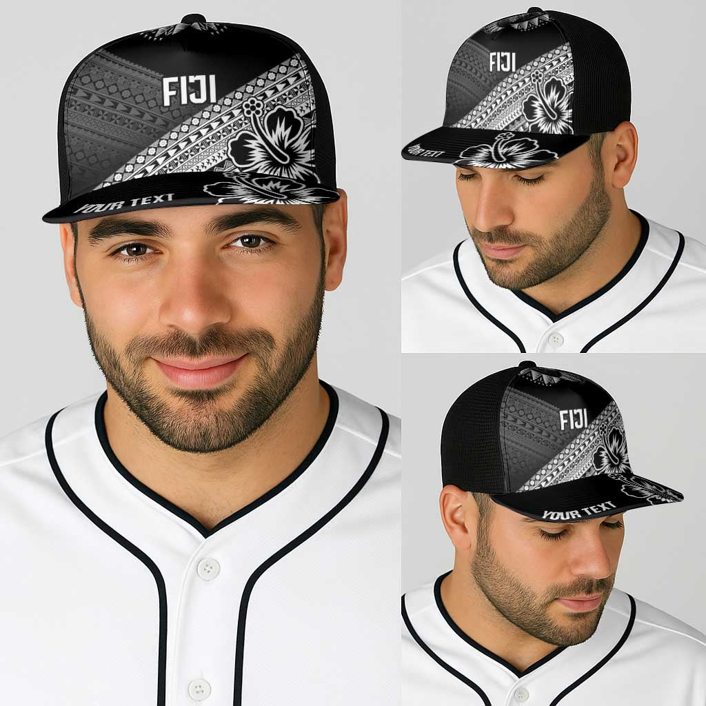 Personalised Rugby Fiji Baseball Net Cap Black Traditional Masi Inspired