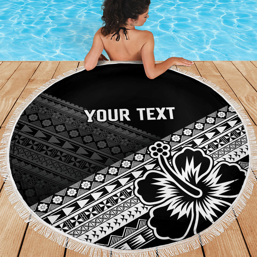 Custom Rugby Fiji Beach Blanket Black Traditional Masi Inspired