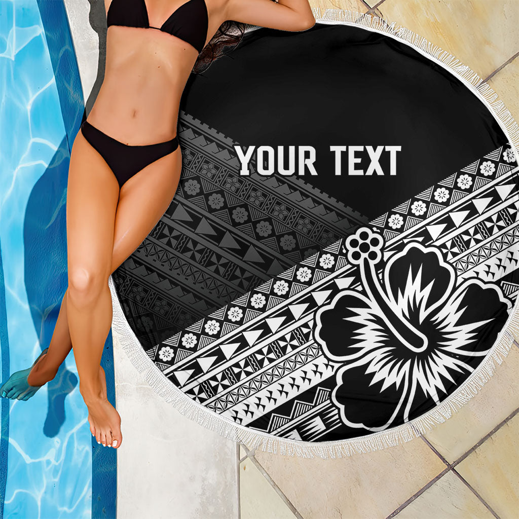 Custom Rugby Fiji Beach Blanket Black Traditional Masi Inspired