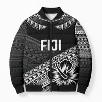 Custom Rugby Fiji Bomber Puffer Jacket Black Traditional Masi Inspired