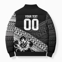 Custom Rugby Fiji Bomber Puffer Jacket Black Traditional Masi Inspired