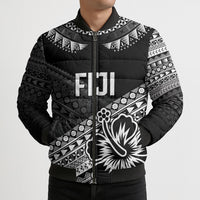 Custom Rugby Fiji Bomber Puffer Jacket Black Traditional Masi Inspired