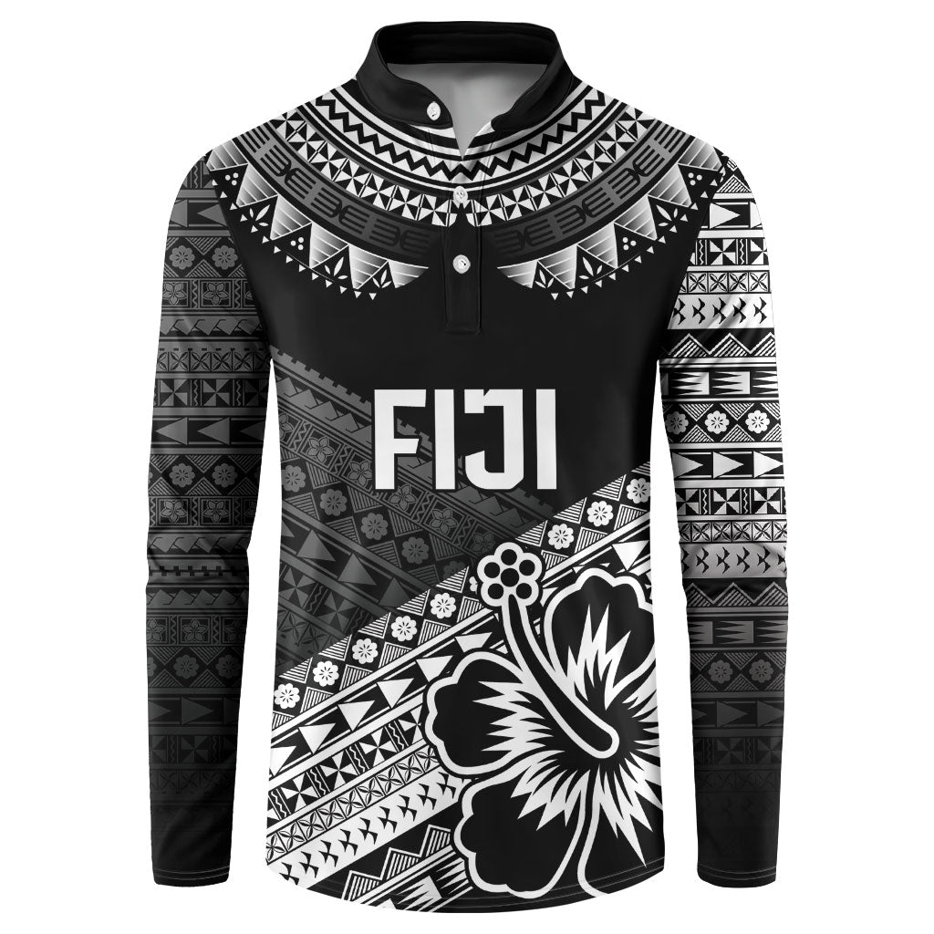Custom Rugby Fiji Button Sweatshirt Black Traditional Masi Inspired