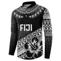 Custom Rugby Fiji Button Sweatshirt Black Traditional Masi Inspired