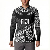 Custom Rugby Fiji Button Sweatshirt Black Traditional Masi Inspired