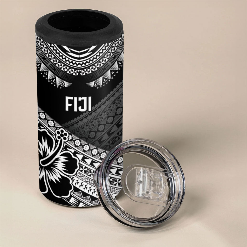 Custom Rugby Fiji 4 in 1 Can Cooler Tumbler Black Traditional Masi Inspired