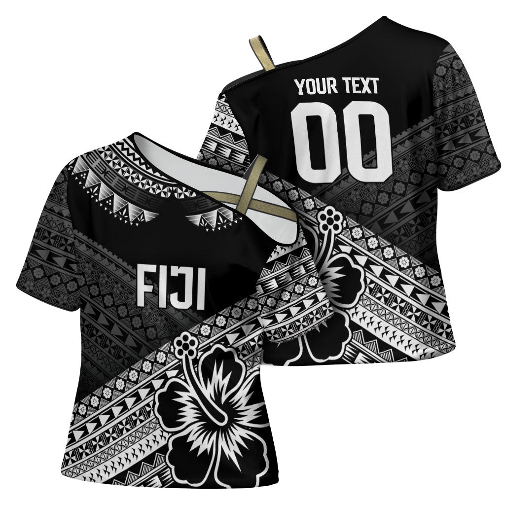 Custom Rugby Fiji Cross Shoulder Shirt Black Traditional Masi Inspired