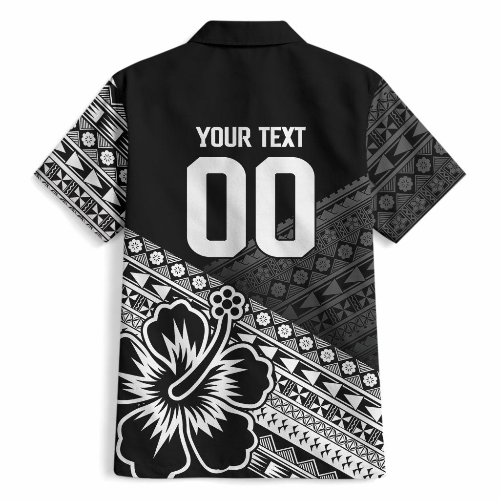 Custom Rugby Fiji Hawaiian Shirt Black Traditional Masi Inspired