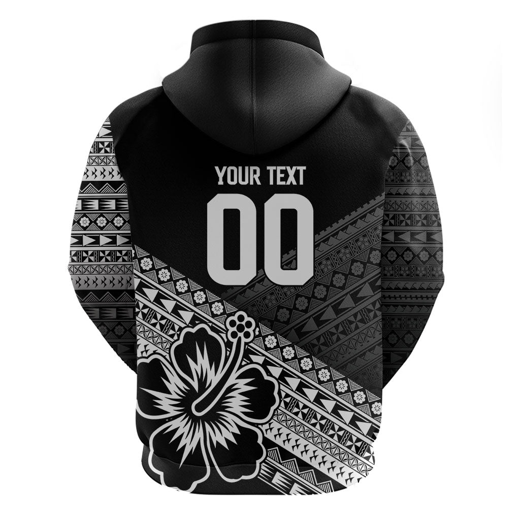 Custom Rugby Fiji Hoodie Black Traditional Masi Inspired