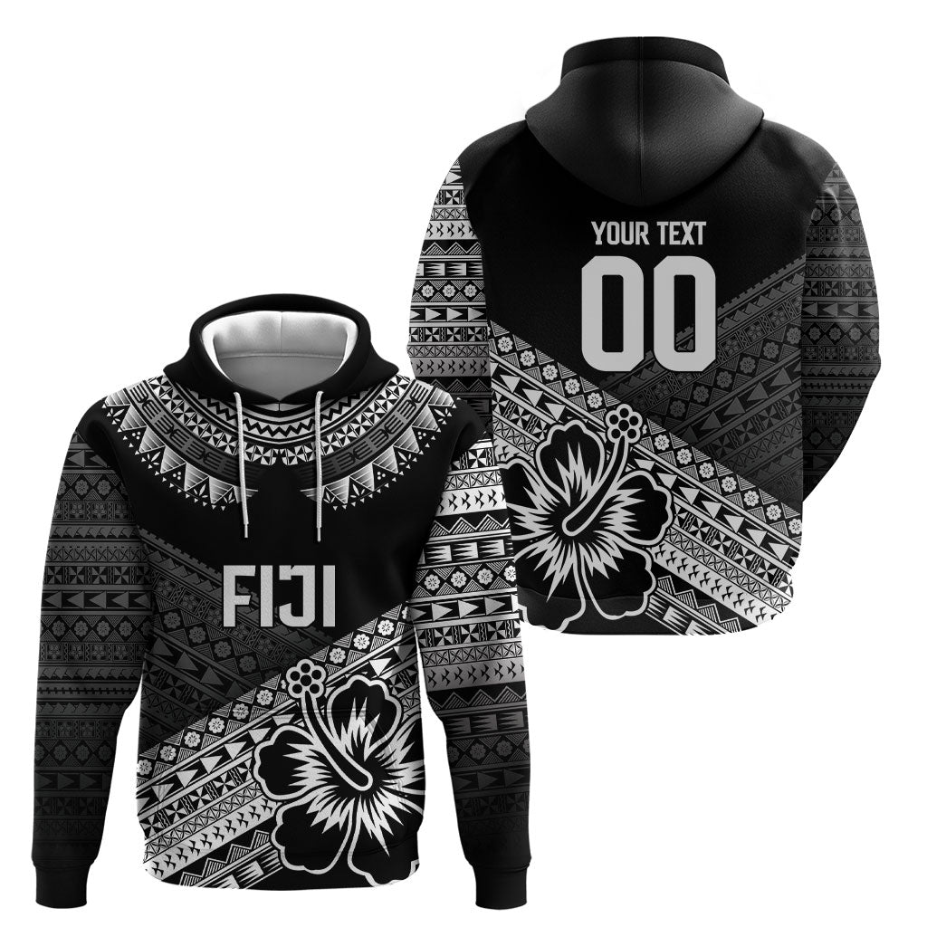 Custom Rugby Fiji Hoodie Black Traditional Masi Inspired