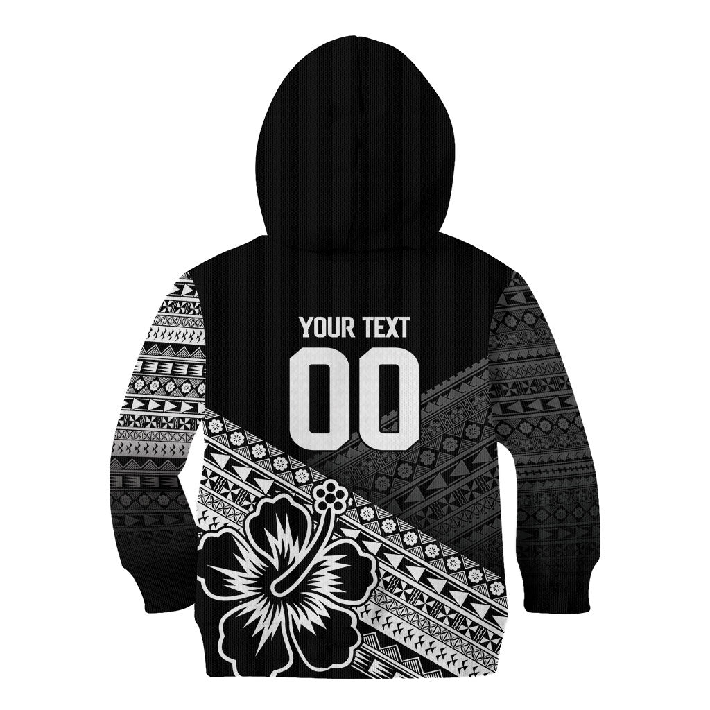 Custom Rugby Fiji Kid Hoodie Black Traditional Masi Inspired