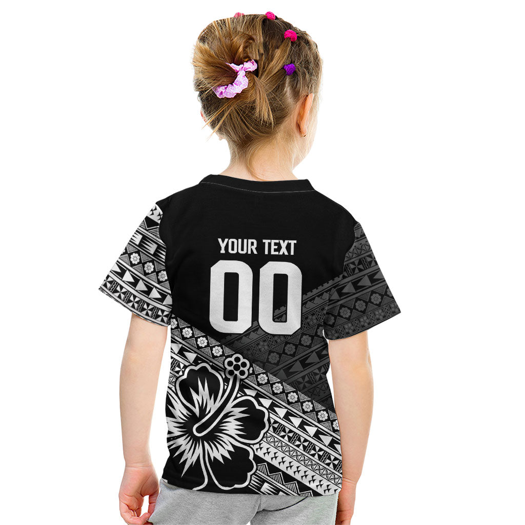 Custom Rugby Fiji Kid T Shirt Black Traditional Masi Inspired