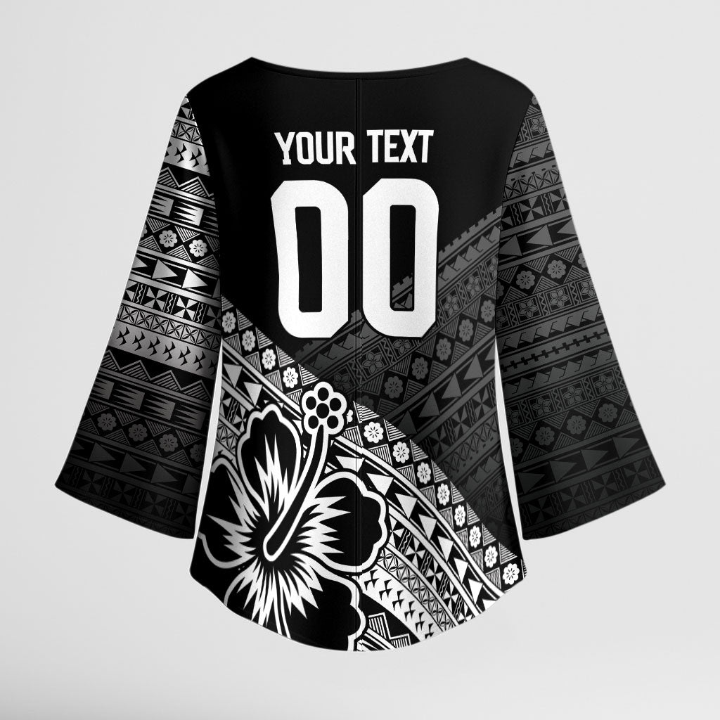 Custom Rugby Fiji Kimono Sleeve Blouse Black Traditional Masi Inspired