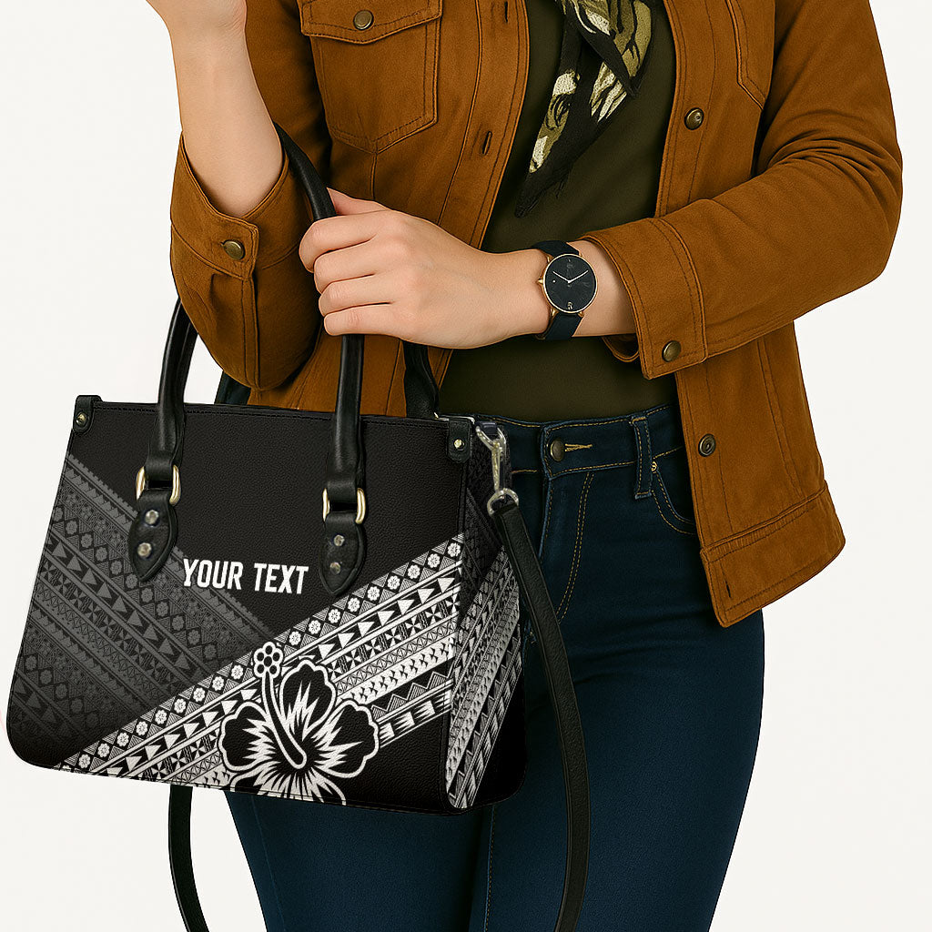 Custom Rugby Fiji Leather Bag Black Traditional Masi Inspired