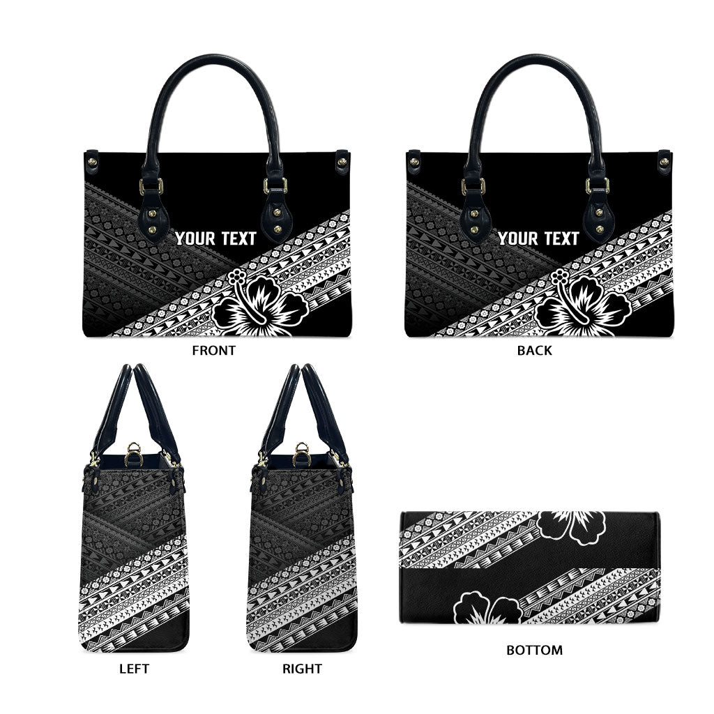 Custom Rugby Fiji Leather Bag Black Traditional Masi Inspired