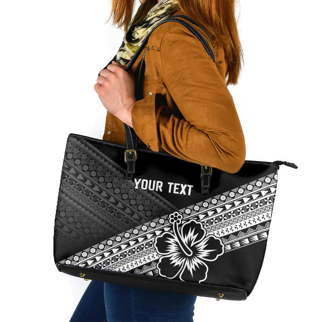 Custom Rugby Fiji Leather Tote Bag Black Traditional Masi Inspired