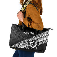 Custom Rugby Fiji Leather Tote Bag Black Traditional Masi Inspired