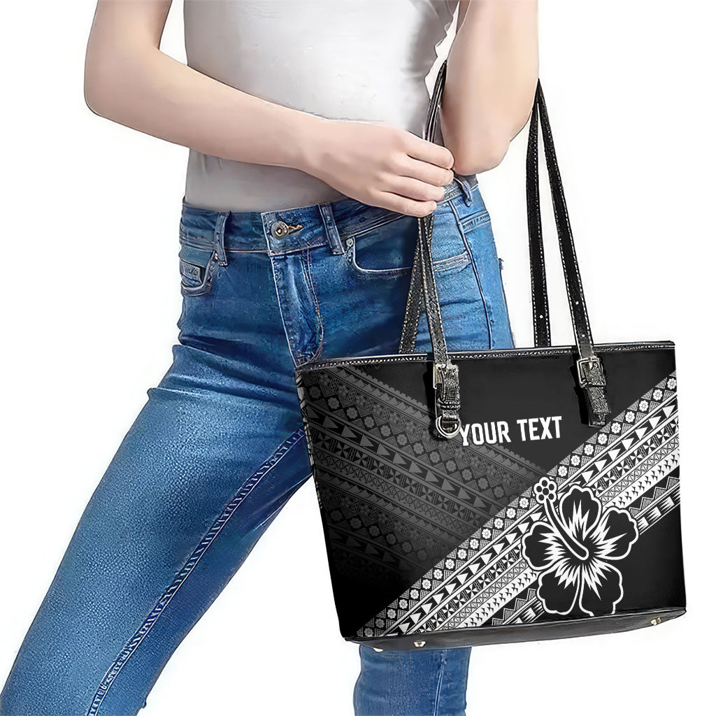 Custom Rugby Fiji Leather Tote Bag Black Traditional Masi Inspired
