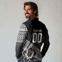 Custom Rugby Fiji Long Sleeve Polo Shirt Black Traditional Masi Inspired