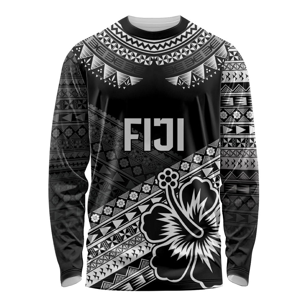 Custom Rugby Fiji Long Sleeve Shirt Black Traditional Masi Inspired