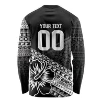 Custom Rugby Fiji Long Sleeve Shirt Black Traditional Masi Inspired
