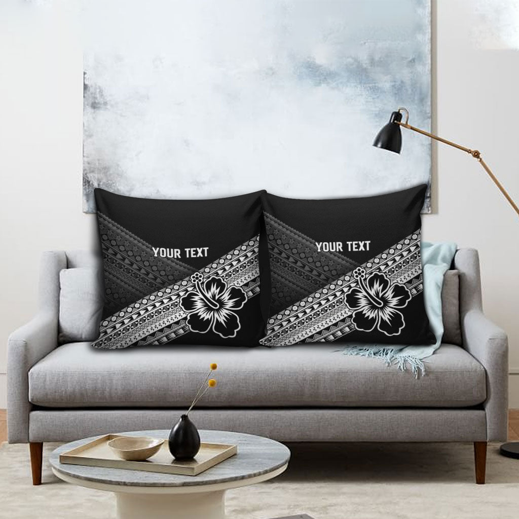 Custom Rugby Fiji Pillow Cover Black Traditional Masi Inspired