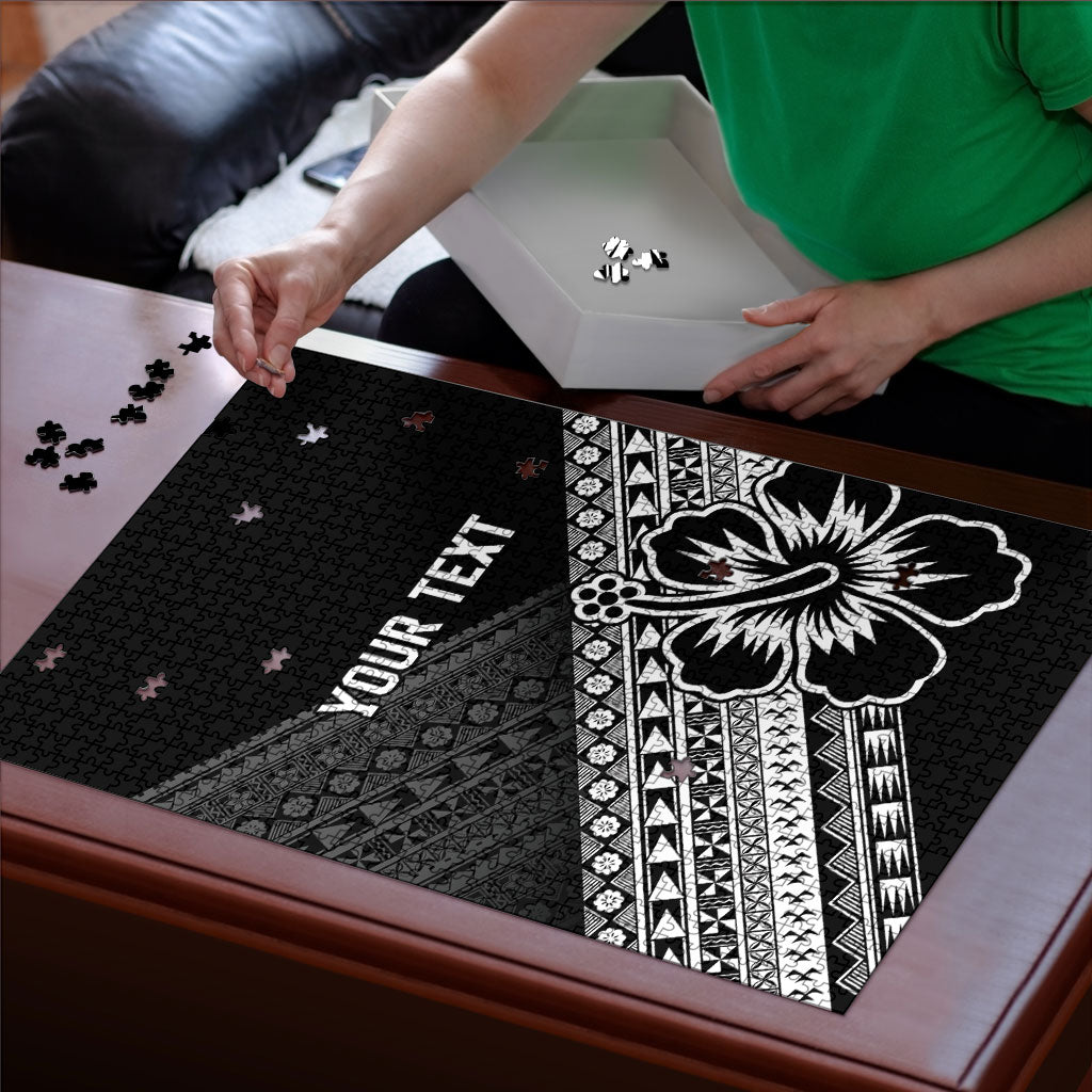 Custom Rugby Fiji Puzzle Black Traditional Masi Inspired