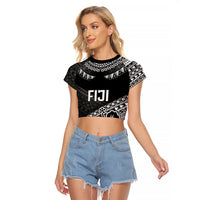 Custom Rugby Fiji Raglan Cropped T Shirt Black Traditional Masi Inspired