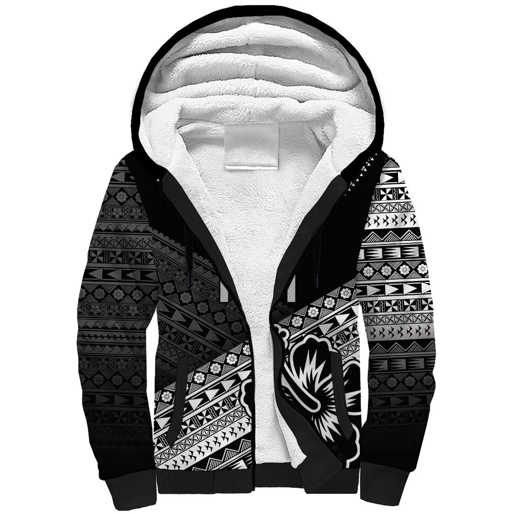 Custom Rugby Fiji Sherpa Hoodie Black Traditional Masi Inspired LT9 Unisex Black - Polynesian Pride
