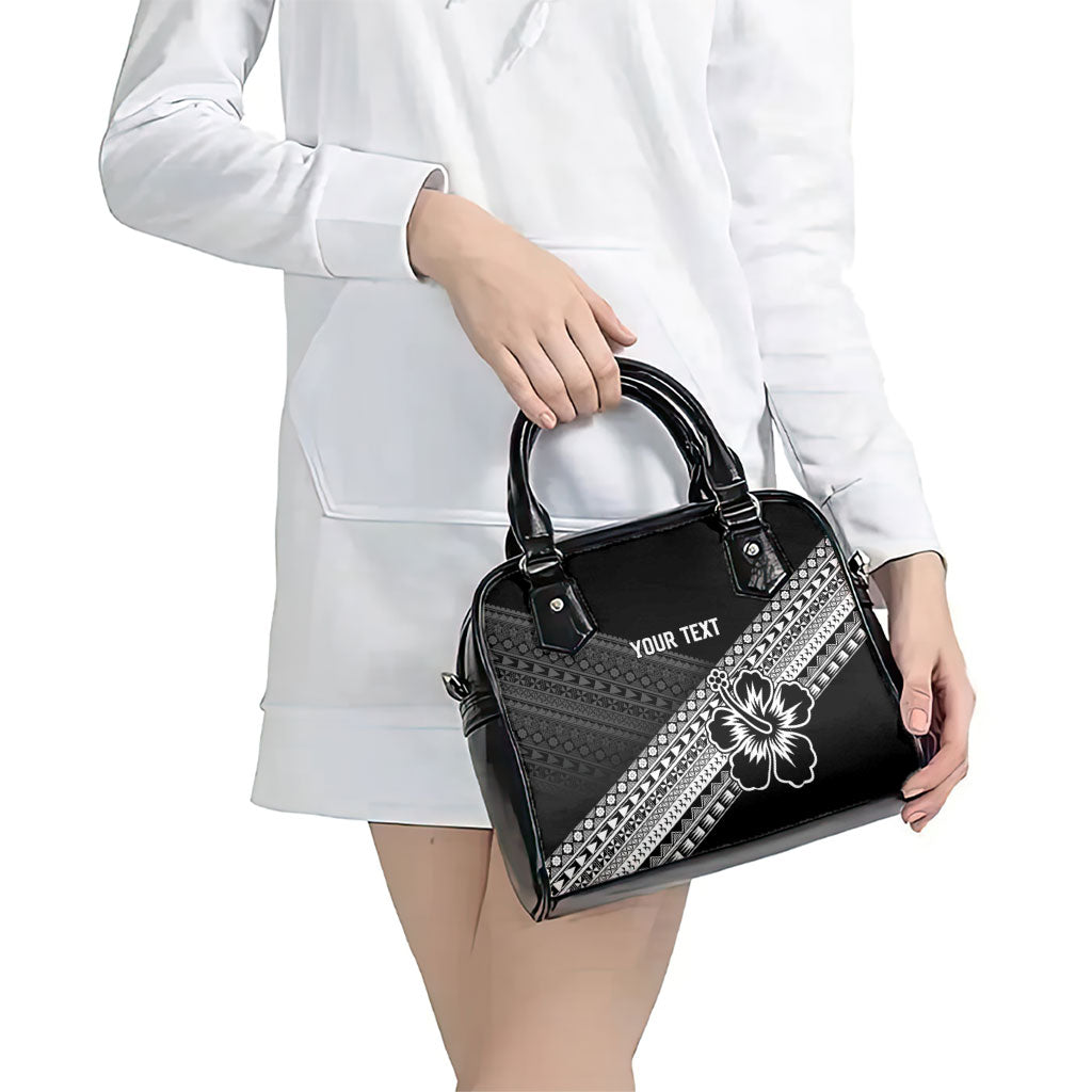Custom Rugby Fiji Shoulder Handbag Black Traditional Masi Inspired