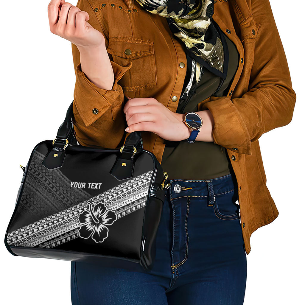 Custom Rugby Fiji Shoulder Handbag Black Traditional Masi Inspired