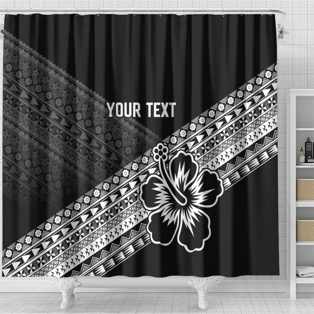 Custom Rugby Fiji Shower Curtain Black Traditional Masi Inspired