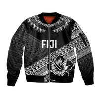 Custom Rugby Fiji Sleeve Zip Bomber Jacket Black Traditional Masi Inspired