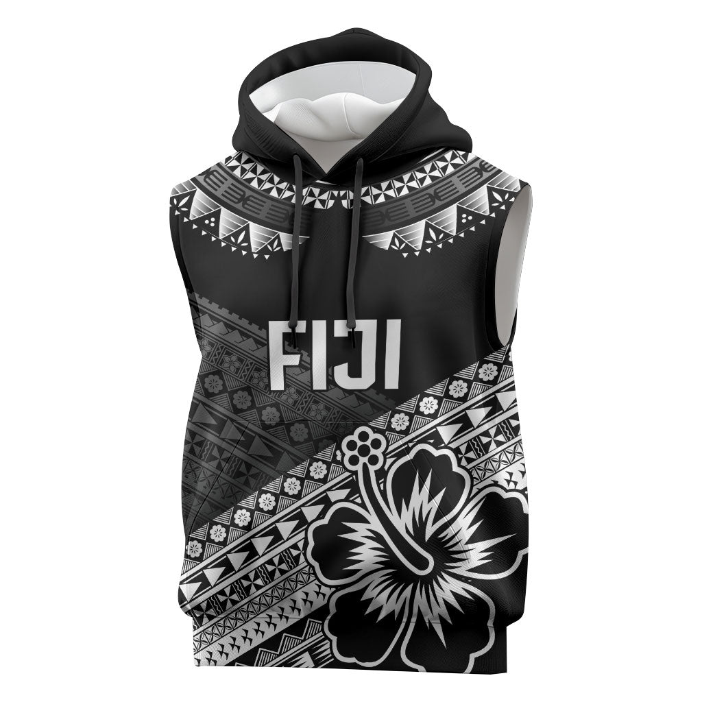Custom Rugby Fiji Sleeveless Hoodie Black Traditional Masi Inspired LT9 Black - Polynesian Pride