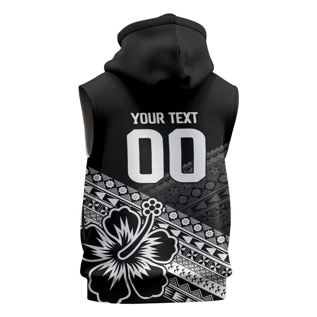 Custom Rugby Fiji Sleeveless Hoodie Black Traditional Masi Inspired