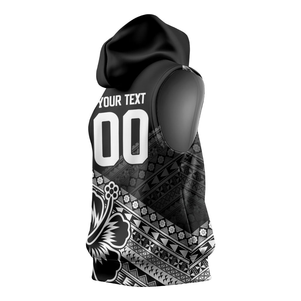 Custom Rugby Fiji Sleeveless Hoodie Black Traditional Masi Inspired